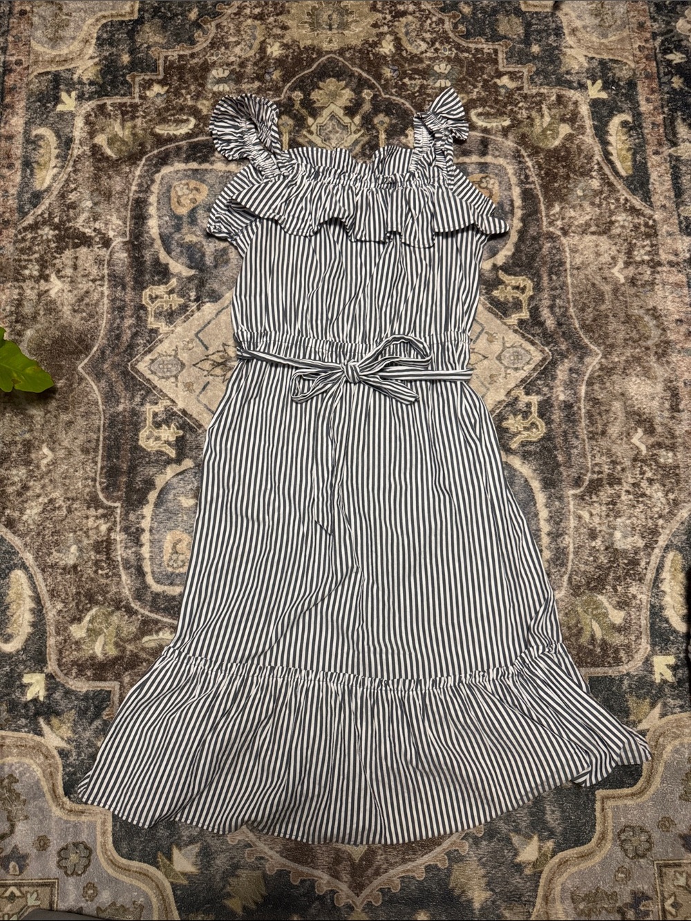 Michael Kors Striped Ruffle Midi Dress - Picture 1 of 4